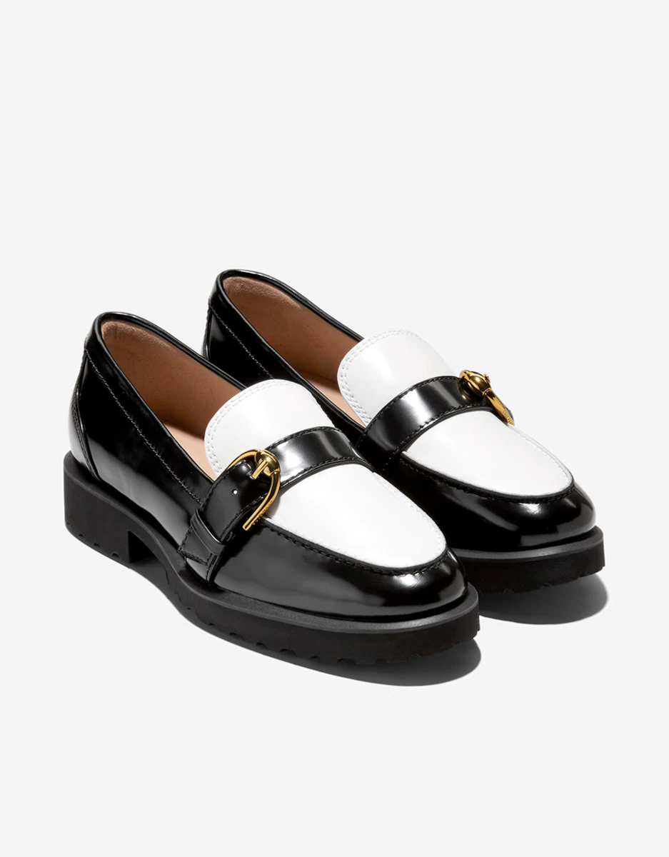 Двухцветные женские кожаные мокасины с пряжкой Cole Haan, черный — фото 4