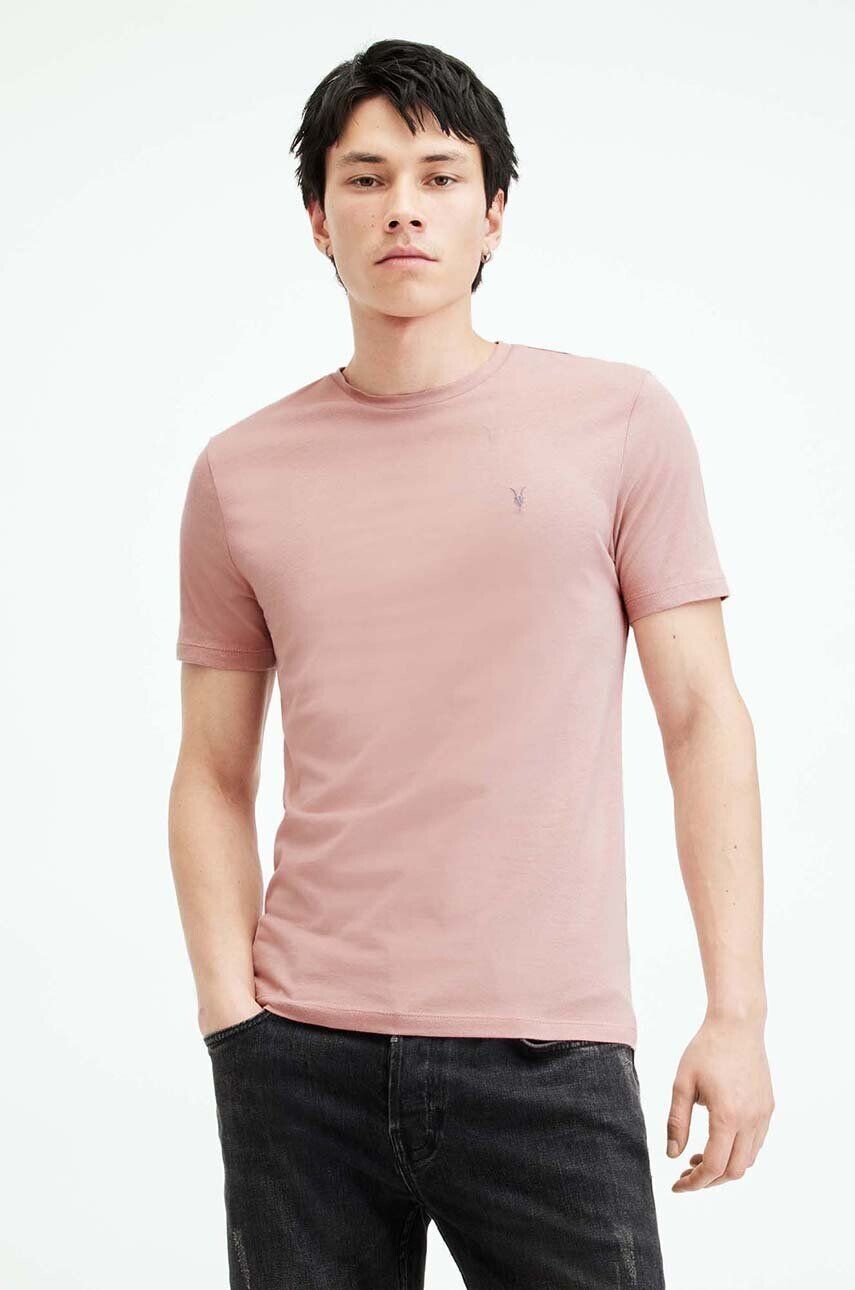 Розовая хлопковая футболка AllSaints BRACE SS CREW — фото 2