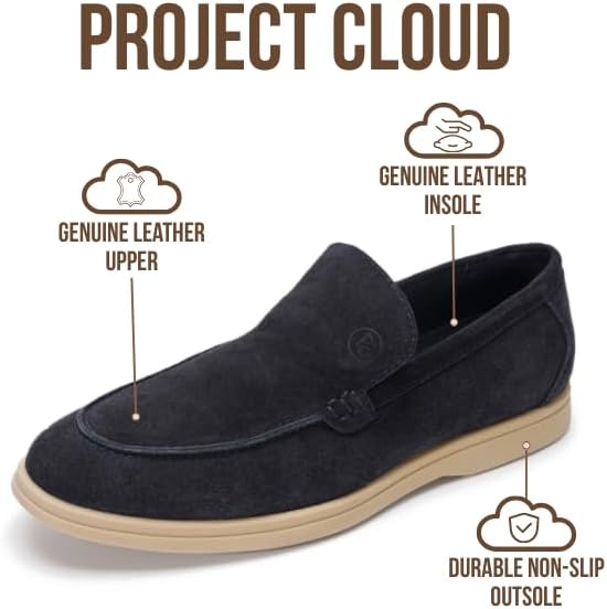 Мужские туфли Project Cloud из 100 натуральной кожи с подошвой из пены с эффектом памяти, венецианские лоферы для мужчин - обувь с нескользящей подошвой, мокасины, повседневные мужские туфли (Mark), темно-синий — фото 2