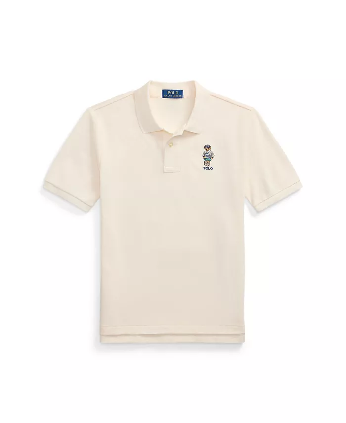 

Поло с медведем Polo Bear из сетчатой ткани для мальчиков старшего возраста Polo Ralph Lauren, слоновая кость/кремовый