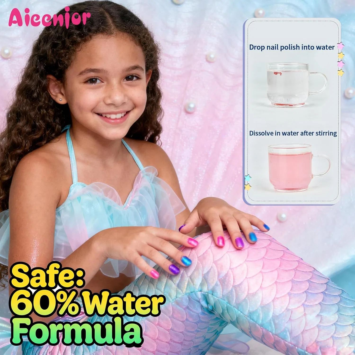 Набор детского лака для ногтей «Русалка» из 6 цветов Aieenjor, Mermaid Set — фото 2