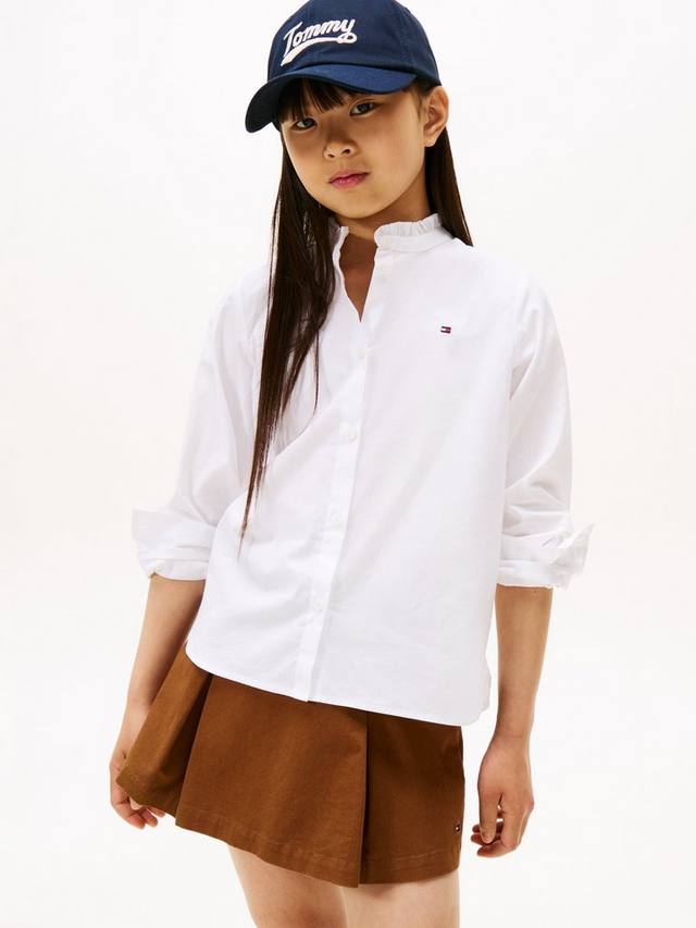 

Детская хлопковая блузка с длинными рукавами и рюшами Tommy Hilfiger, White