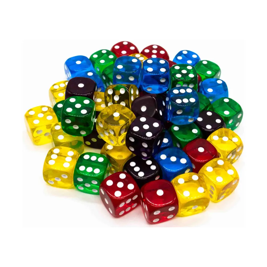 

d6 19мм Прозрачный - Ассорти (С крапинками) (50), Dice - Transparent (Koplow)
