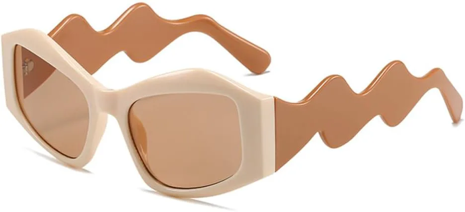 

Солнцезащитные очки с изогнутыми дужками в стиле «кошачий глаз» для женщин, панк-винтаж, солнцезащитные очки с защитой от ультрафиолета UV400 LANGSER, Beige