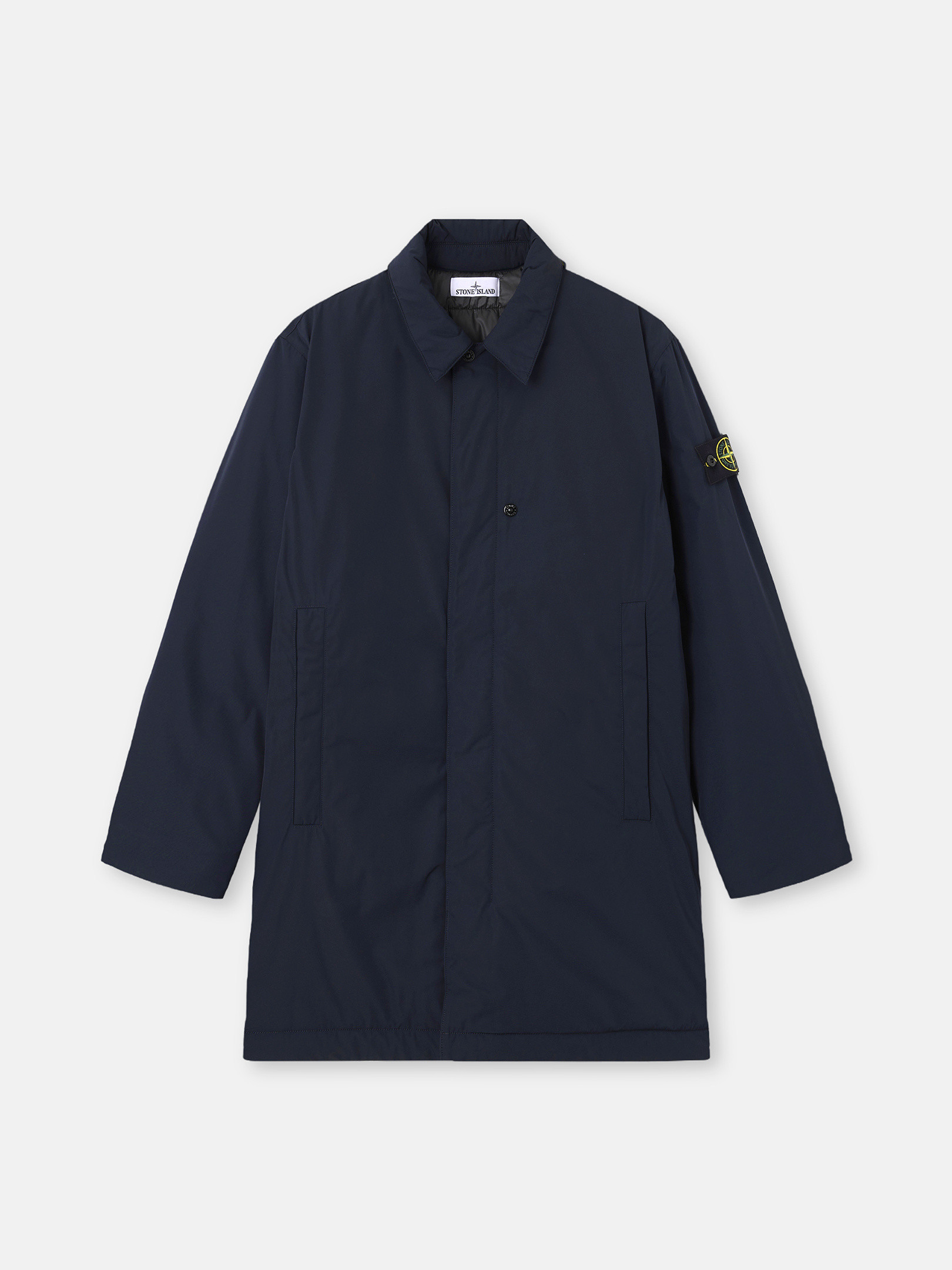 

Утепленное автомобильное пальто с защитой от падений и карманами на кнопках Stone Island 7100007 MICRO TWILL, Navy Blue