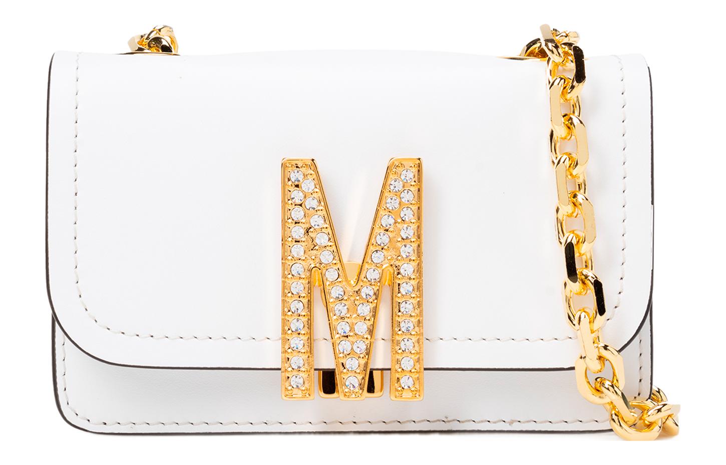 

MOSCHINO Мини-сумка через плечо из телячьей кожи, женская белая