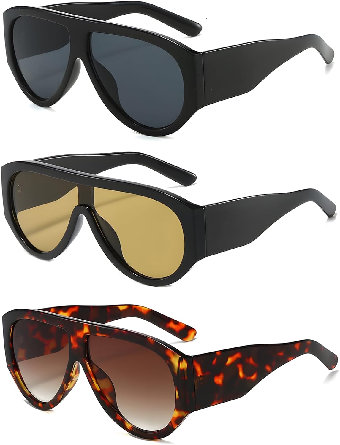 

Комплект больших солнцезащитных очков-авиаторов для женщин и мужчин. Модные квадратные очки с толстой оправой и защитой от УФ-излучения UV400 QYVEWY, Black/Black Tea/Leopard