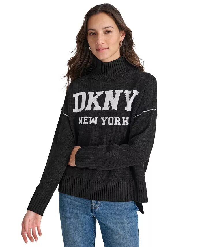 

Женский свитер с воротником-стойкой и логотипом Intarsia DKNY Jeans, черный