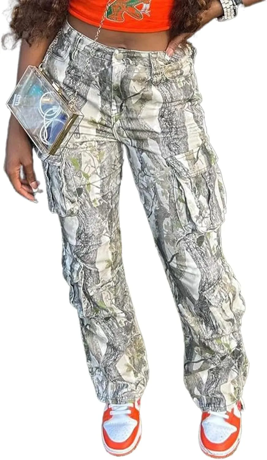 

Женские камуфляжные карго-штаны high waist baggy wide leg