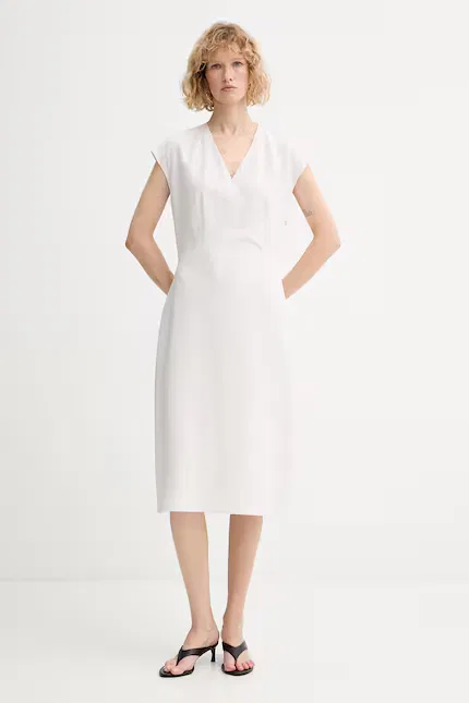 Платье мини из льна Calvin Klein, бежевый