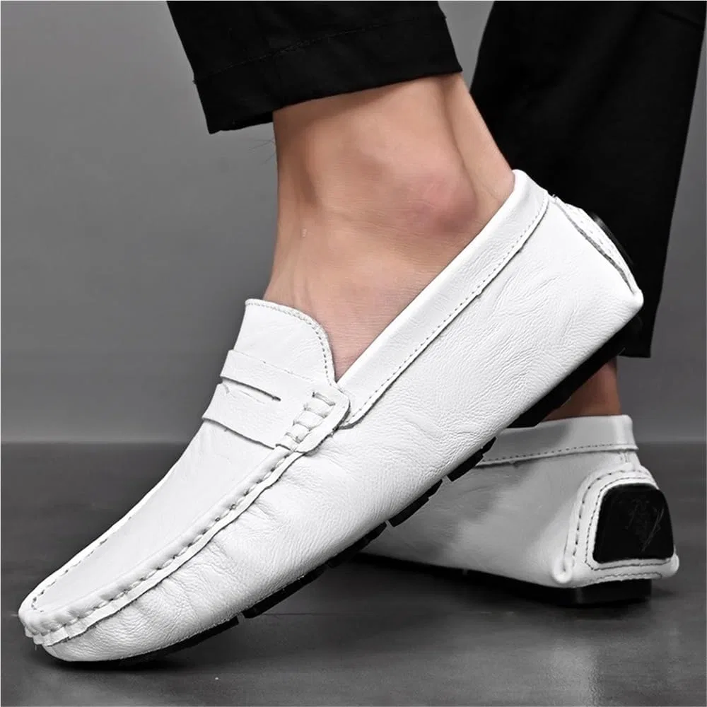 Лоферы кожаные Mens Solid Color Leather Boat Shoes Slip On Loafers, белый UOPYNE — фото 4