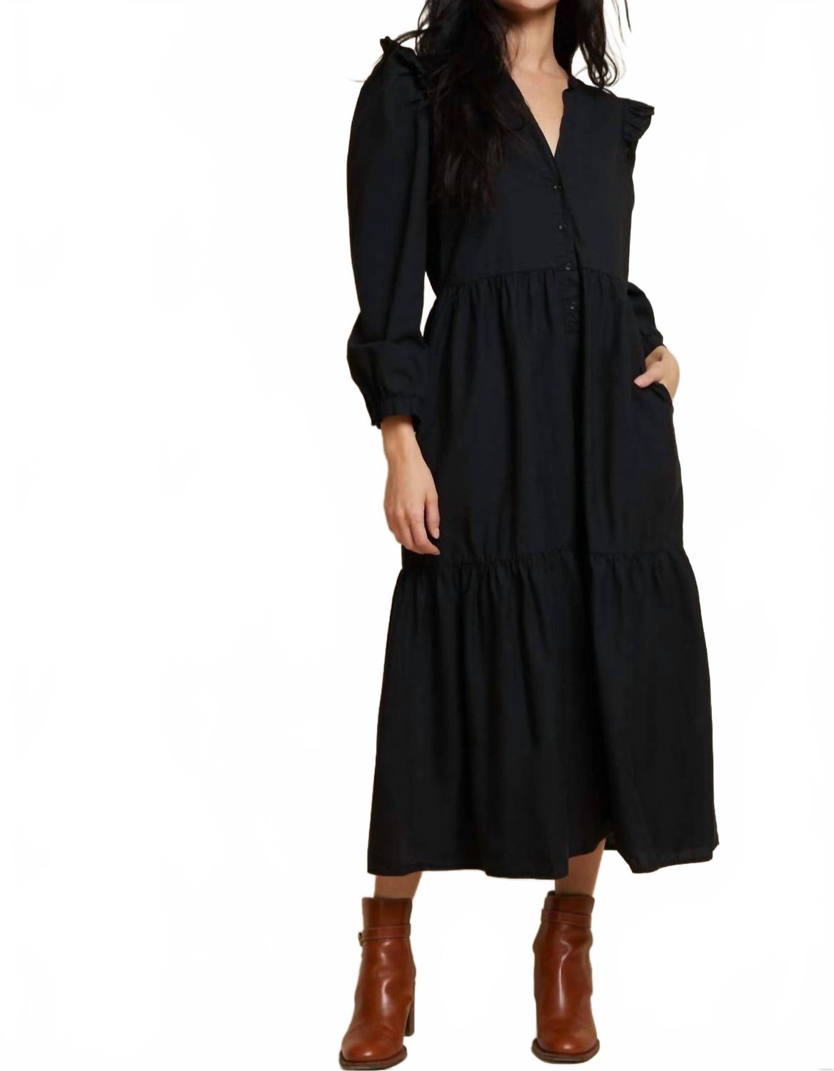 

Платье Dalia миди в черном цвете с ярусами Nation LTD