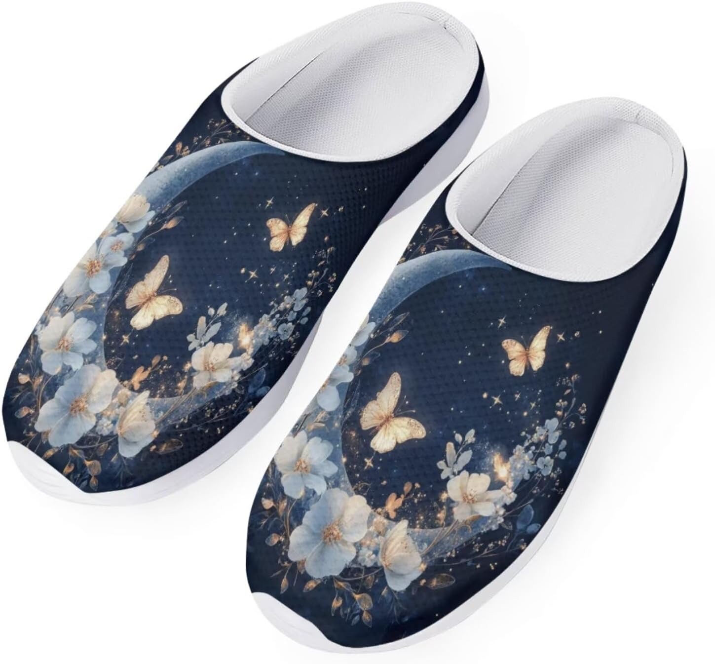 

Женские мюли Forchrinse South Indian Aztec с полоской, тапочки на плоской подошве с поддержкой свода стопы, для ходьбы, садовые сабо, легкие, Butterfly Flower Moon