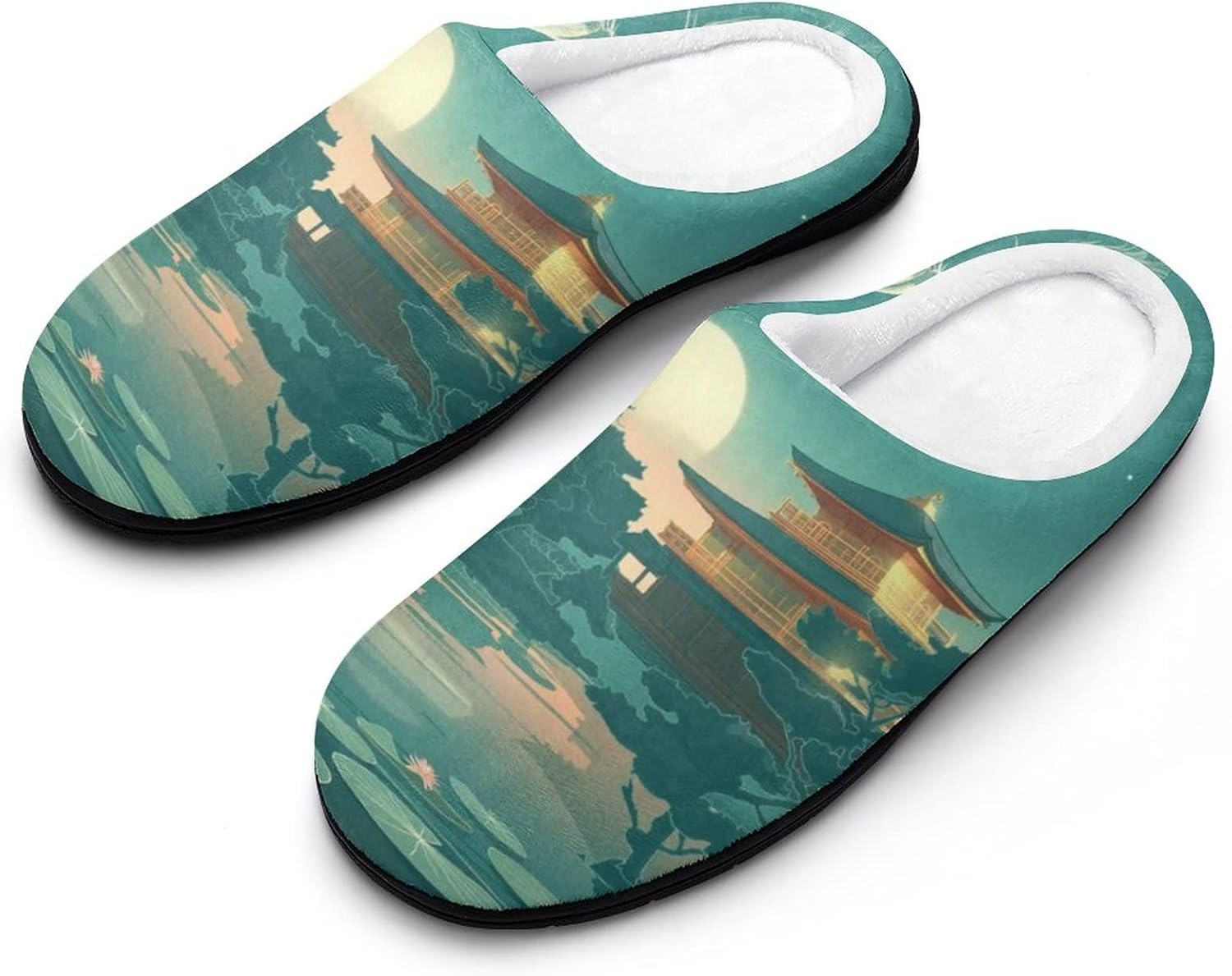 

Мужские хлопковые тапочки Japanese Anime Palace Moon Lotus Pond с закрытым носком, повседневные для дома с противоскользящей подошвой, для использования внутри и снаружи Lugyrtwkn, 7-8（40-41） Style