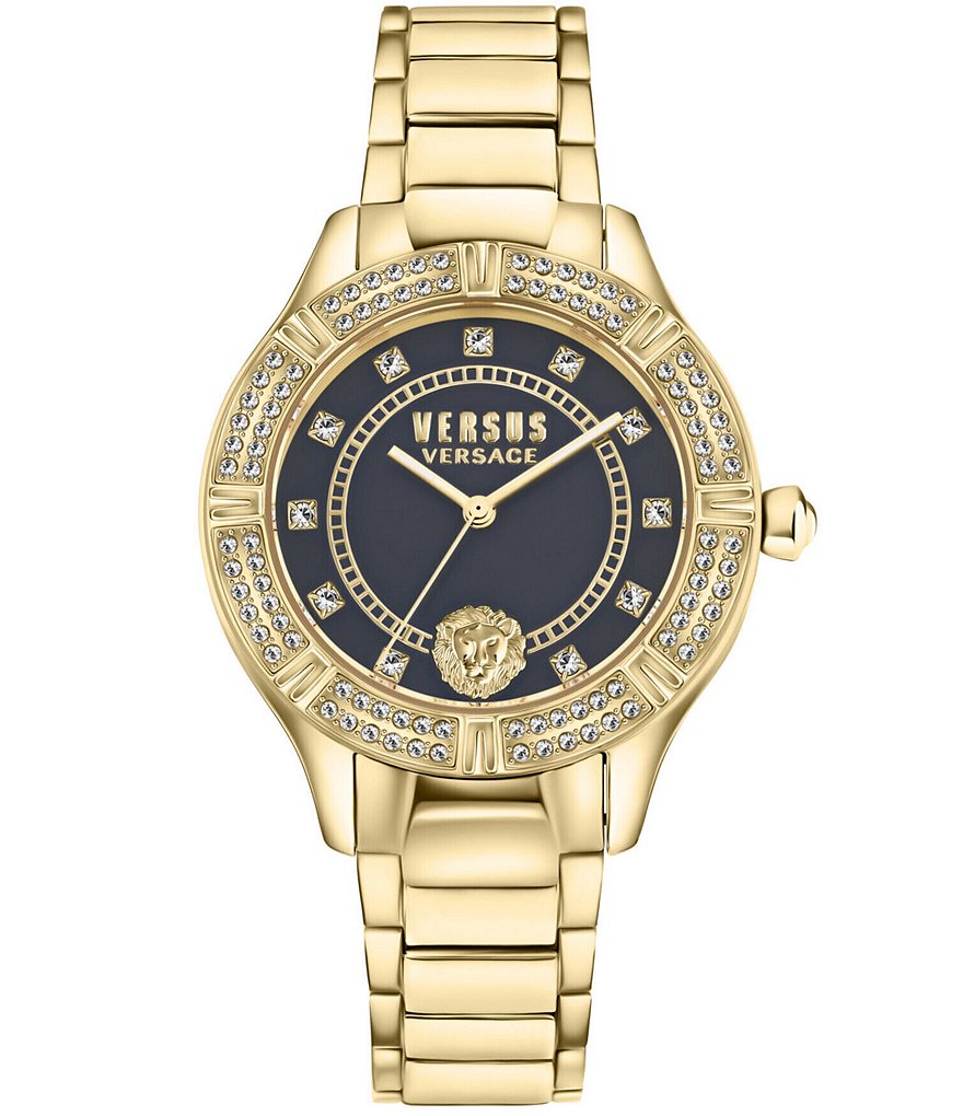 

Versace Versus Versace Женские аналоговые золотые часы Canton Road Crystal с синим браслетом из нержавеющей стали, золотой