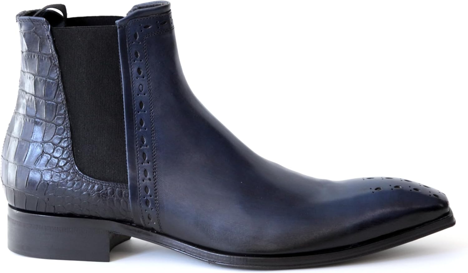 

Ботильоны Jo Ghost 4985 из итальянской темно-синей кожи с крокодиловым принтом, без шнурков