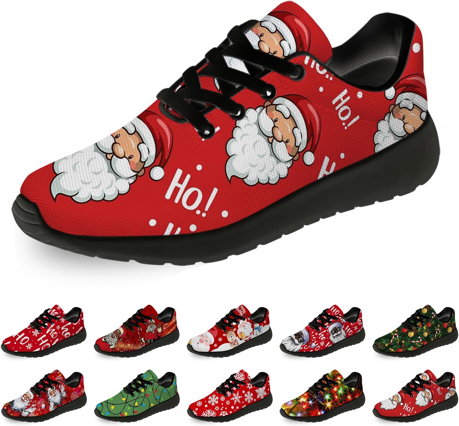 

Рождественские кроссовки Horethy для женщин и мужчин, удобные легкие кеды для бега и ходьбы, теннисные кроссовки, кроссовки Санты, подарок для мальчика и девочки, красный