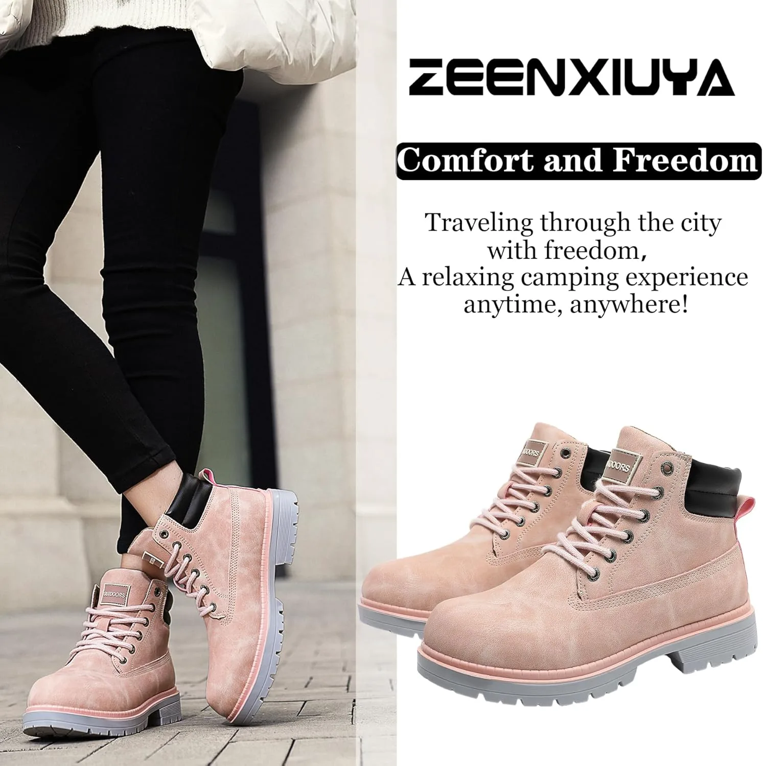 Женские походные ботинки ZEENXIUYA, мужские чукка-бутсы, противоскользящие, для активного отдыха, повседневные, водонепроницаемые, легкие и удобные ботинки на шнуровке до щиколотки, розовый — фото 4