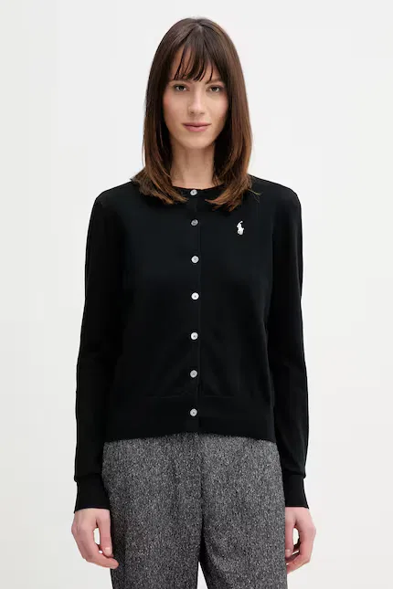Кардиган женский с бавовной модель Rozpinane Polo Ralph Lauren, черный
