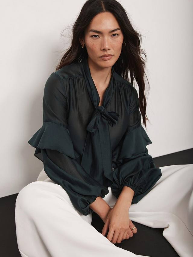 

Блузка с бантом и рюшами Mint Velvet, Green