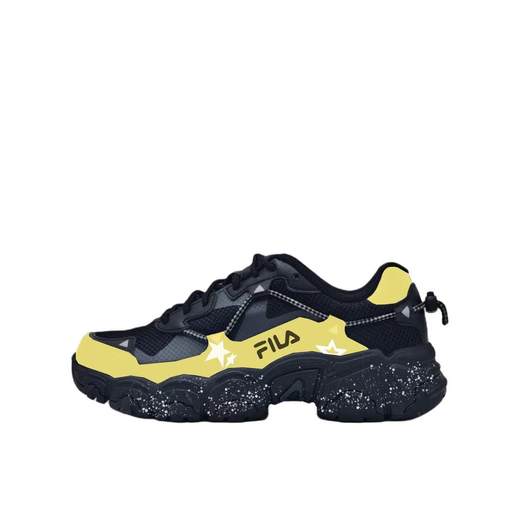 

FILA Fluid Abrasion Resistant Breathable низкие массивные кроссовки Unisex черные желтые