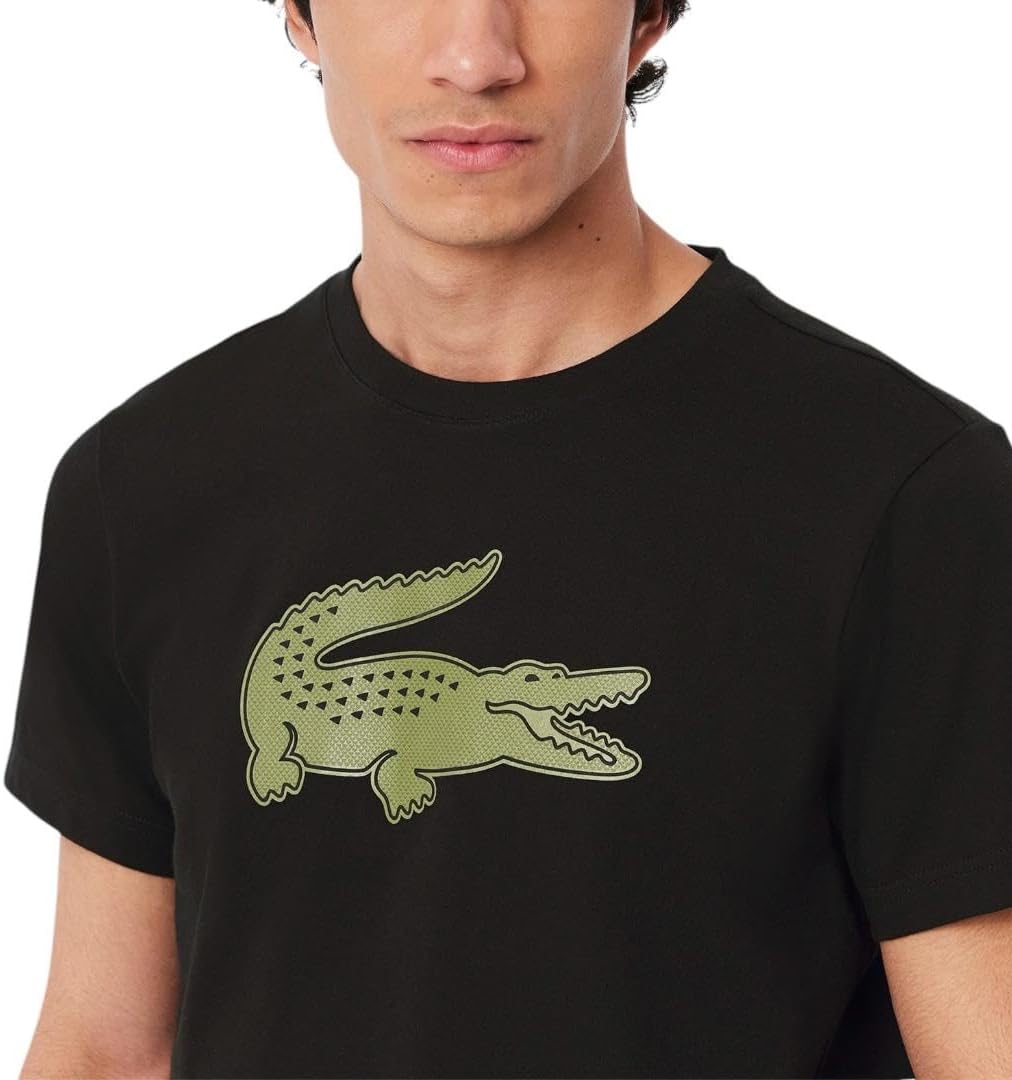 Мужская спортивная футболка Lacoste Ultra Dry XXL с логотипом, Black/Khaki — фото 2