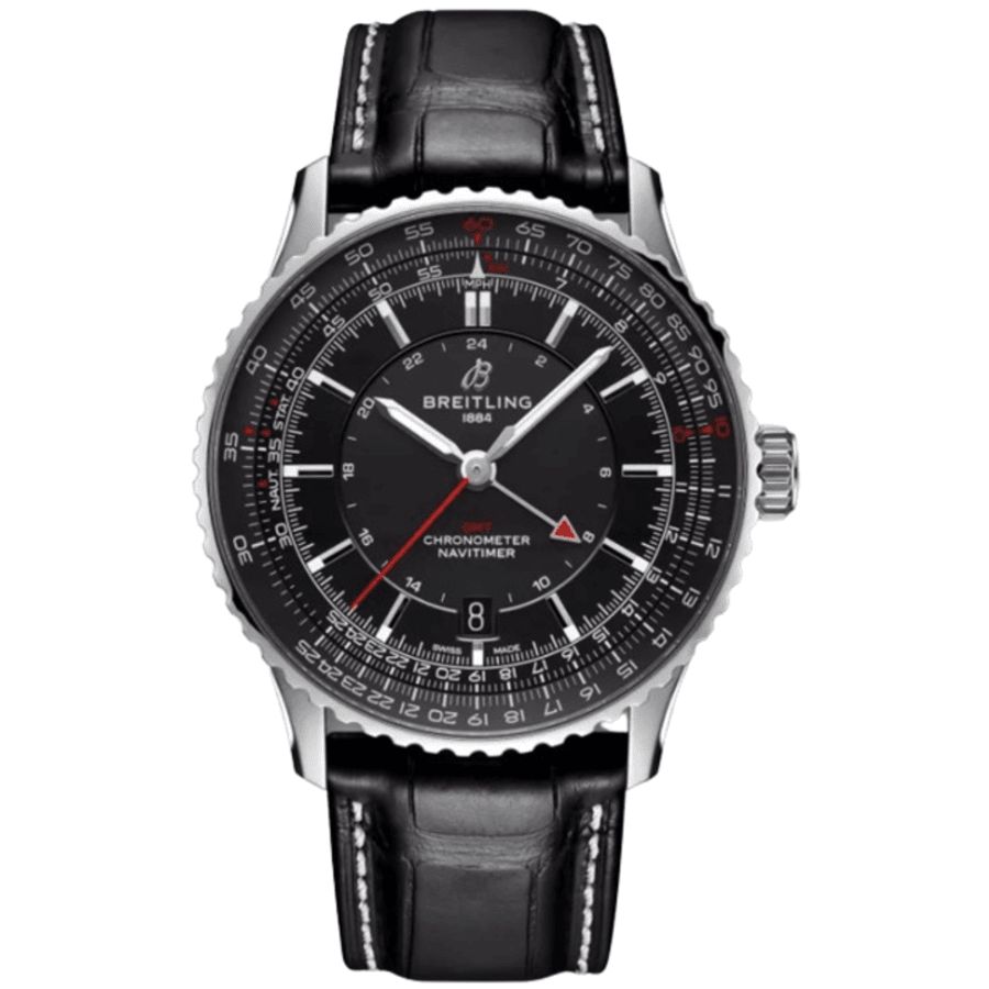 

Мужские часы Breitling Navitimer Automatic 41 GMT с черным циферблатом и кожаным ремешком A32310251B1P1
