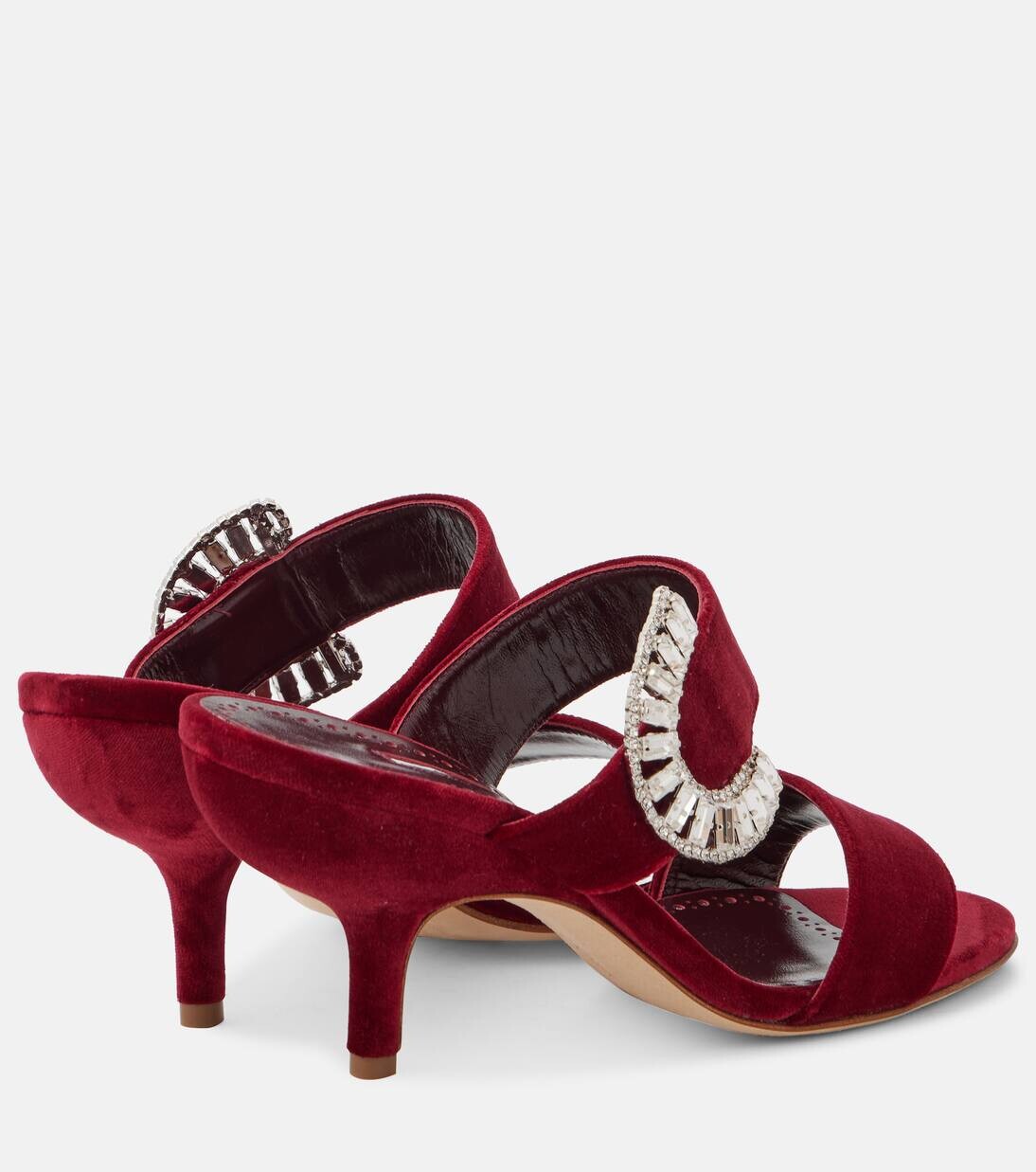 Бархатные мюли с декором Memonia Manolo Blahnik, цвет 6037 dred — фото 3