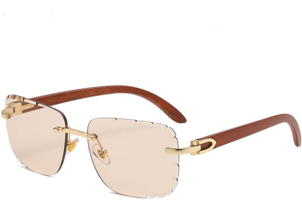 

Роскошные квадратные солнцезащитные очки без оправы для мужчин, солнцезащитные очки с градиентным переходом цвета для женщин, модные винтажные деревянные очки generic, Gold Champagne