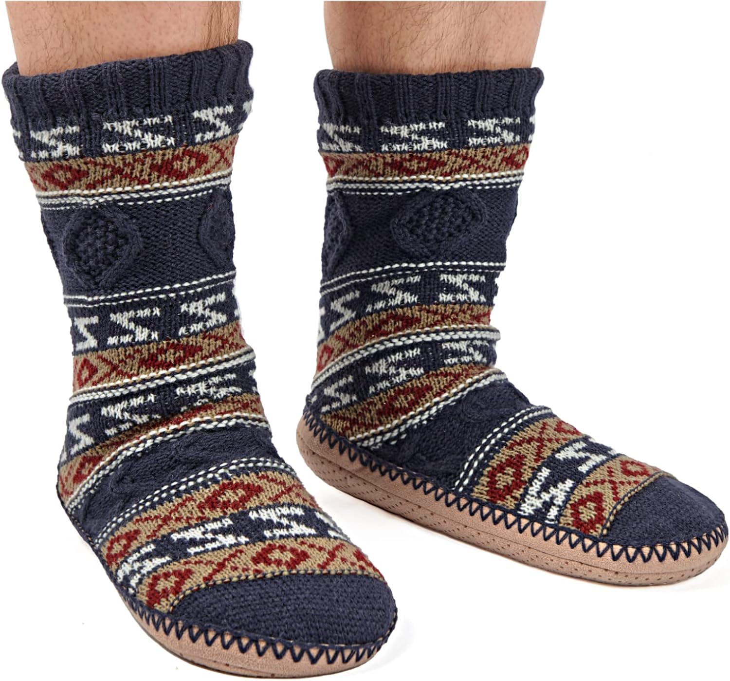 

Мужские носки-тапочки cosyone1997, зимние носки с кабельной вязкой, противоскользящие теплые носки-тапочки, уютные мягкие носки для дома с пушистой подкладкой из шерпы, темно-синий