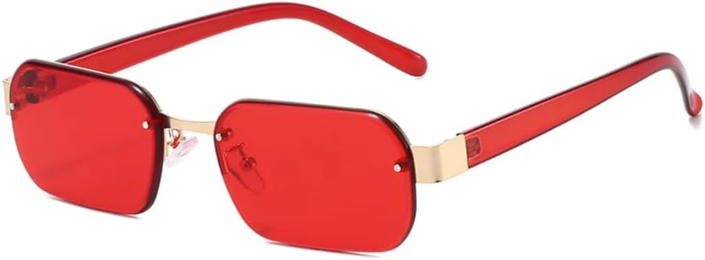 

Модные солнцезащитные очки без оправы для женщин в стиле ретро с заклепками, прозрачные линзы цвета океана, очки для мужчин с защитой от УФ-излучения UV400 HHZZYVY, Red