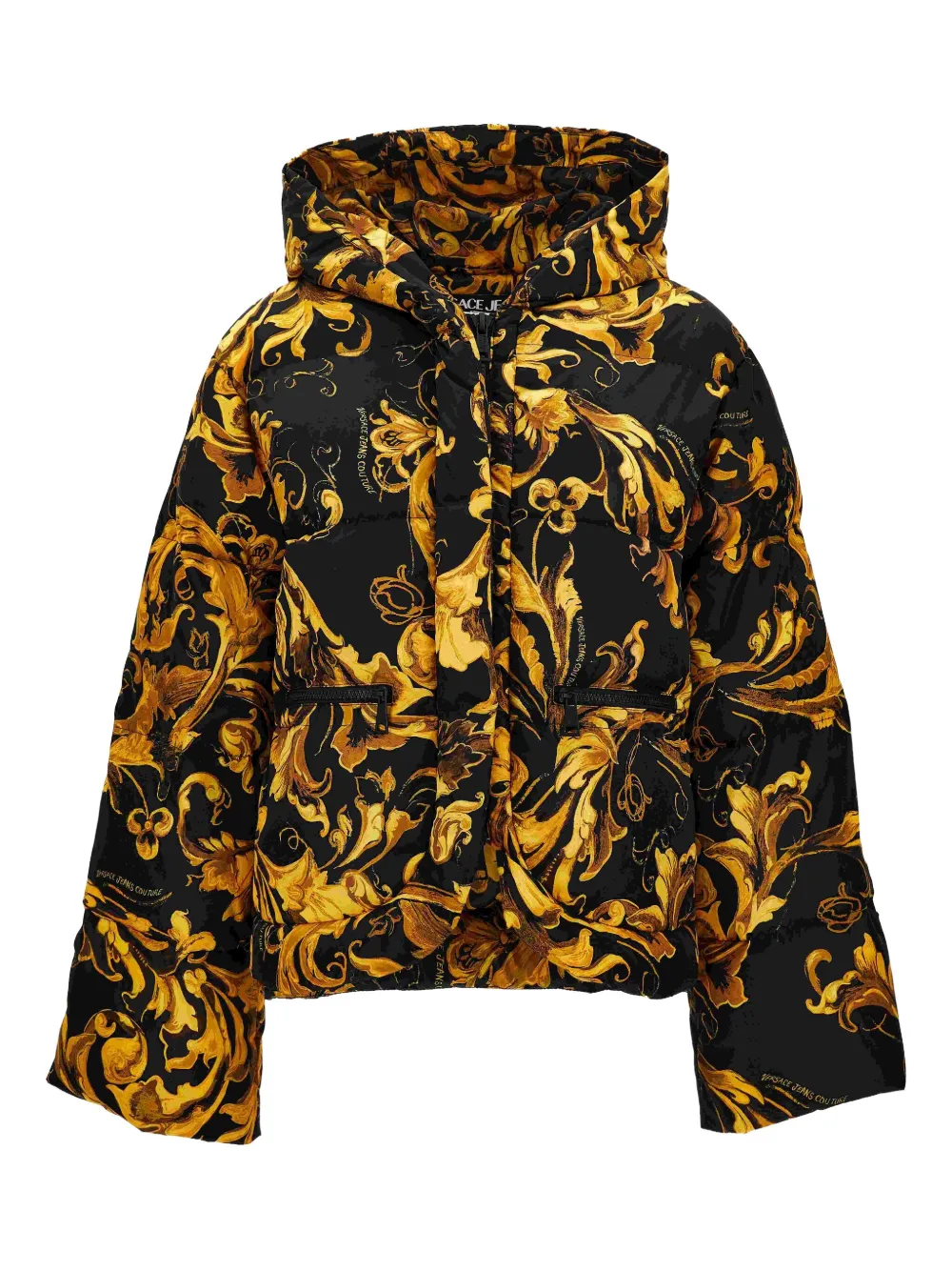 

Пуховик с капюшоном и принтом в стиле барокко Versace Jeans Couture, черный