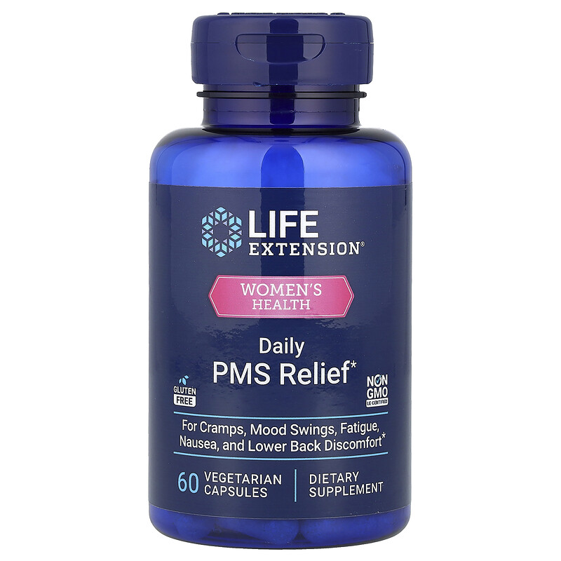 

Life Extension, Women's Health, ежедневное облегчение при ПМС, 60 вегетарианских капсул