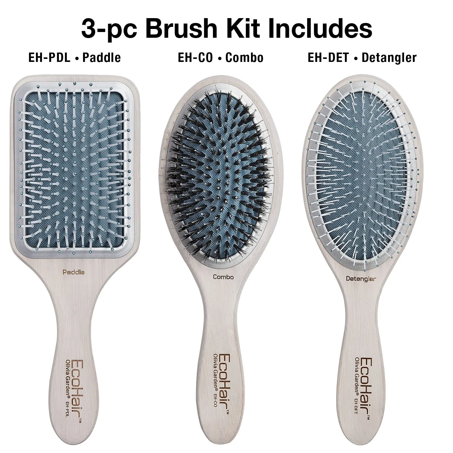 Расческа Olivia Garden EcoHair из бамбукового волокна с лопастями Набор из 3 штук — фото 2