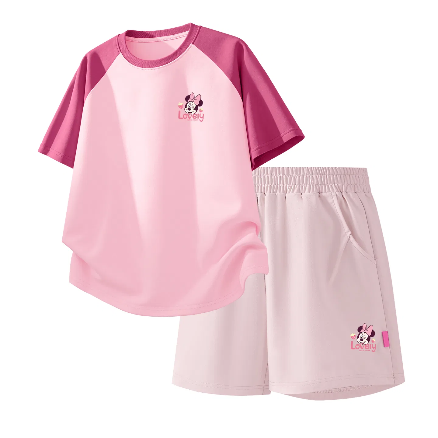 Детская повседневная спортивная футболка с круглым вырезом Disney, Di Xin Sweet K Berry Pink+Di Xin Sweet K Right Lower Milk Gluten Free