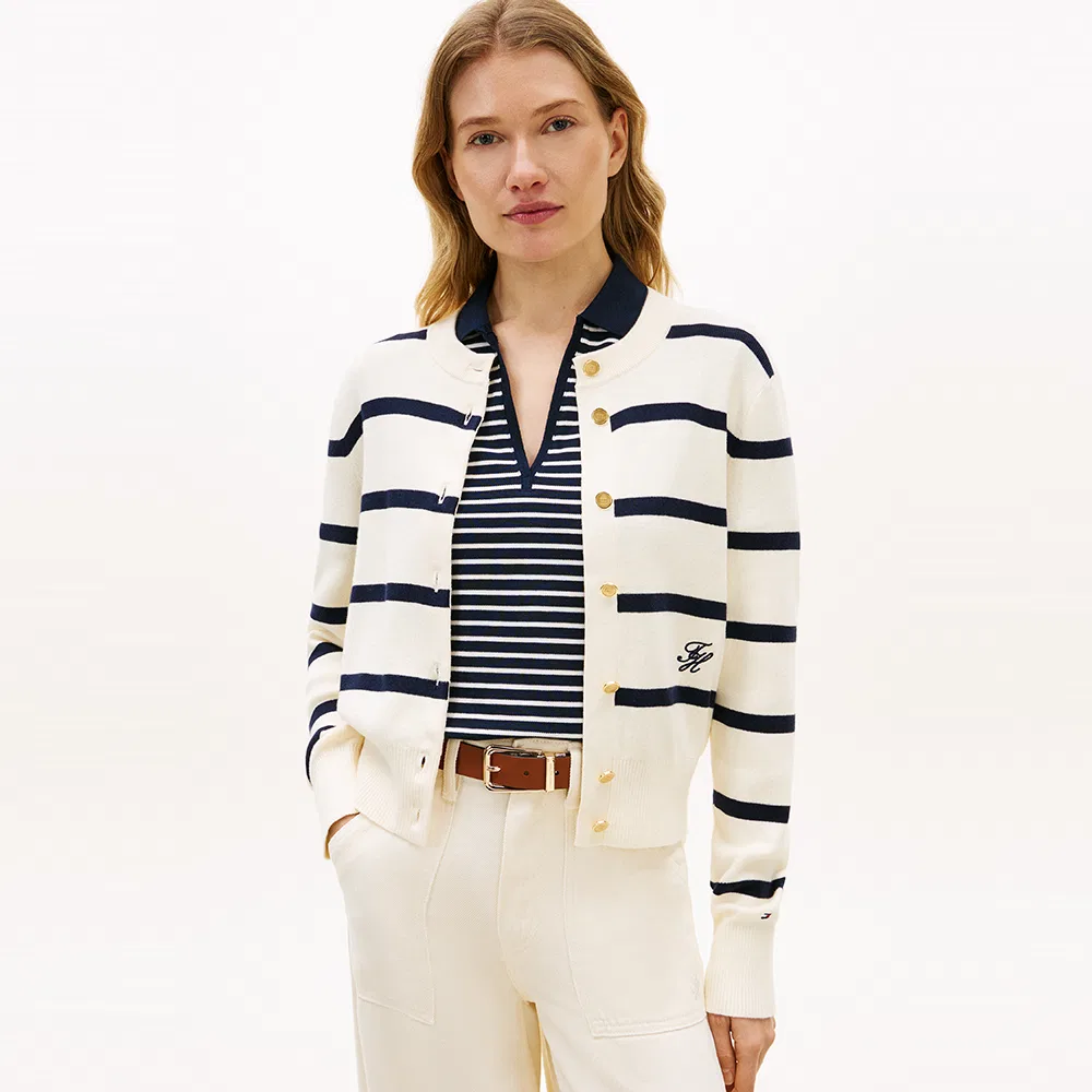 Женский полосатый кардиган с круглым вырезом цвета айвори от Tommy Hilfiger Women — фото 2