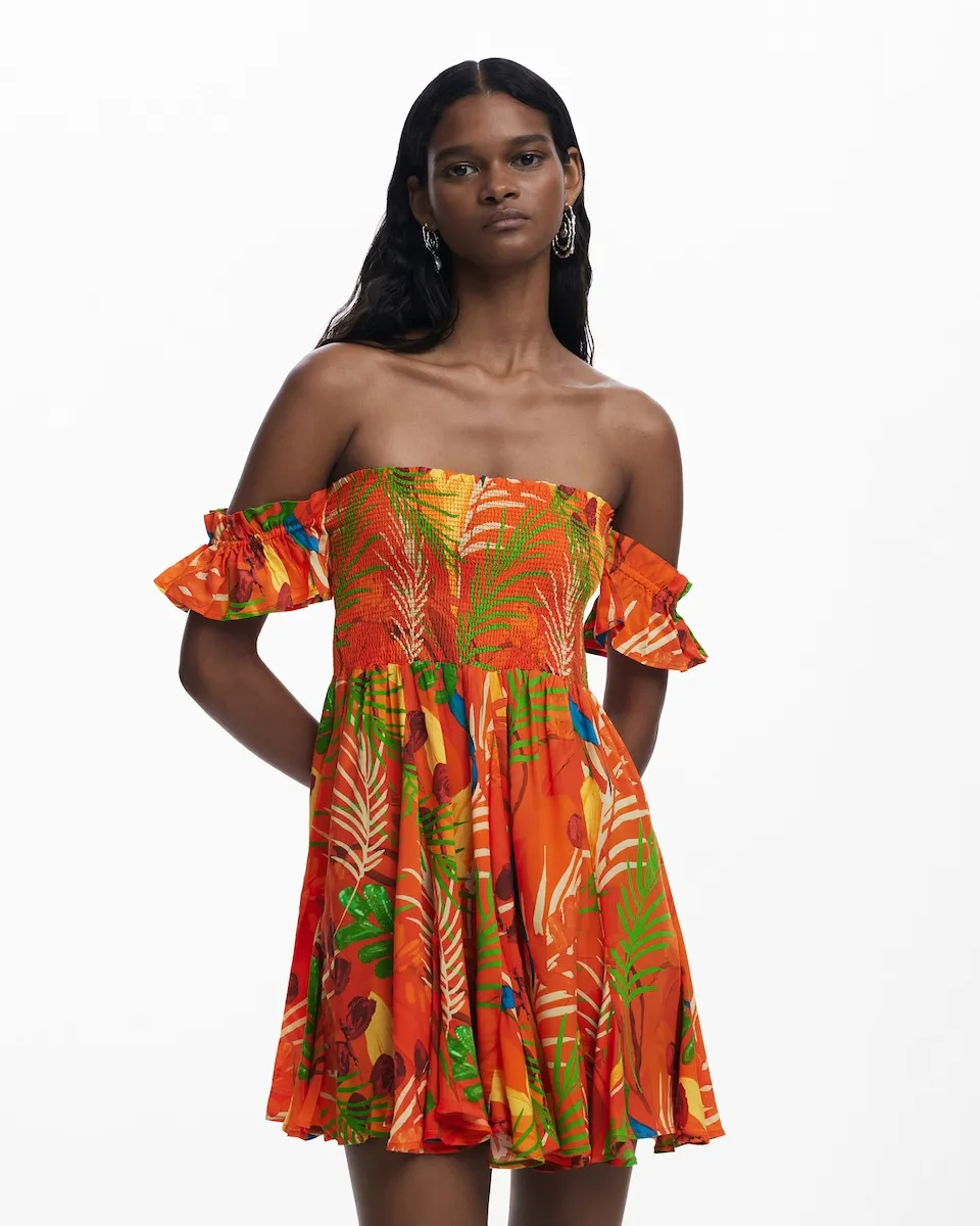 

Короткое платье-бардо Desigual, оранжевый