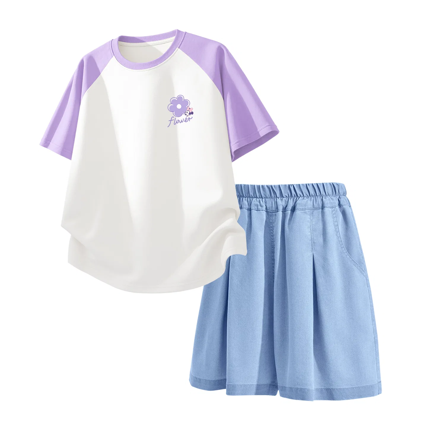 Детский спортивный костюм Disney Casual Sportswear с принтом, цветочный фиолетово-белый и джинсовый голубой — фото 4
