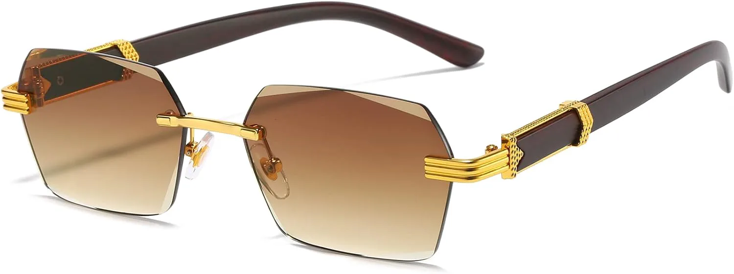

Солнцезащитные очки AIEYEZO в стиле ретро, ​​без оправы, прямоугольные, унисекс, винтажные, безрамочные, модные, квадратные, тонированные, Gold/Brown Gradient