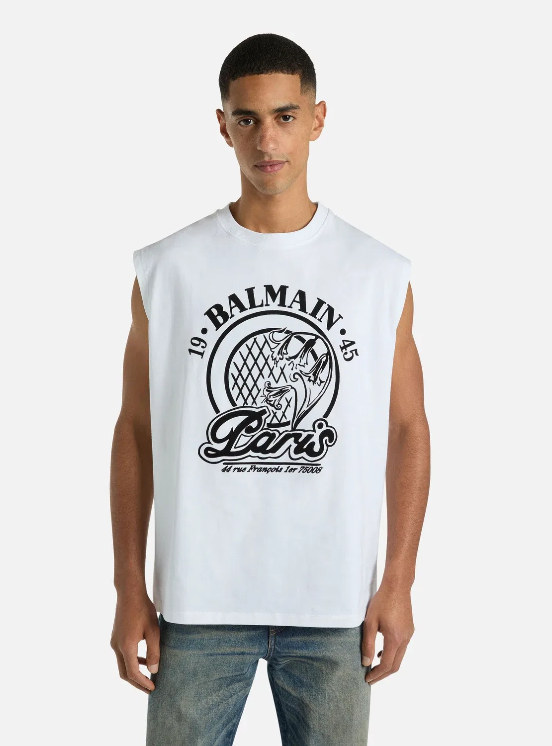Майка Flocked Balmain Quilted, белый — фото 2
