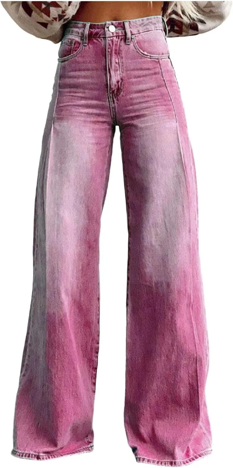 

Женские брюки прямого кроя с принтом под деним, завышенная талия Naxsuia