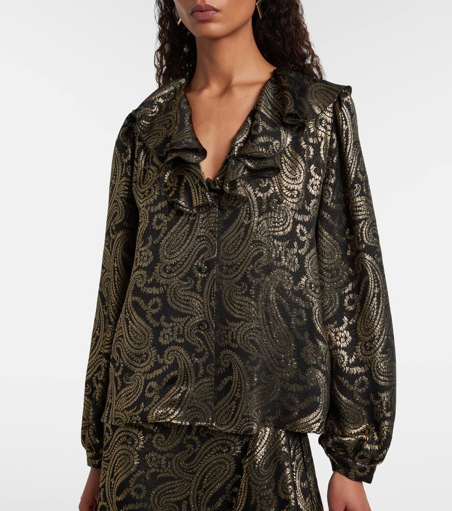 Блузка из смесового шелка с рюшами в стиле пейсли Etro, Gold — фото 3