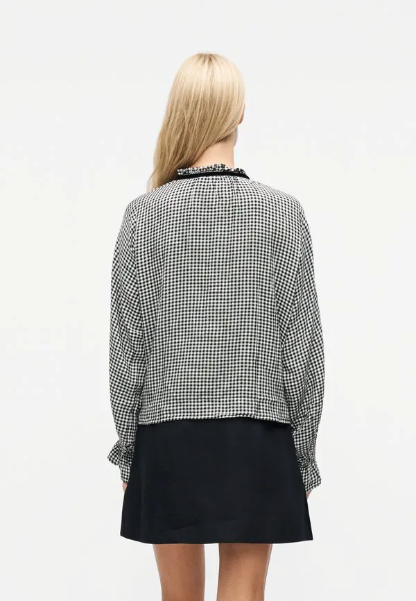 Блузка с оборками и завязками на пуговицах Gap, Black Gingham — фото 3