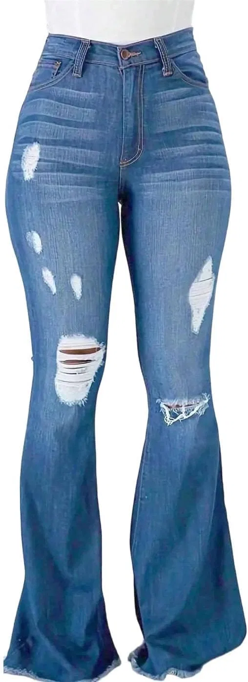 Джинсы с завышенной талией, рваные, 3