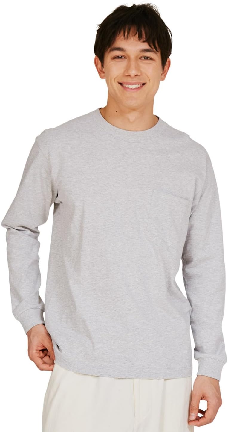 

Мужская футболка Hanes H5196 Beefy-T с длинными рукавами и карманом, круглый вырез, 100% хлопок, без этикетки, меланжевый серый