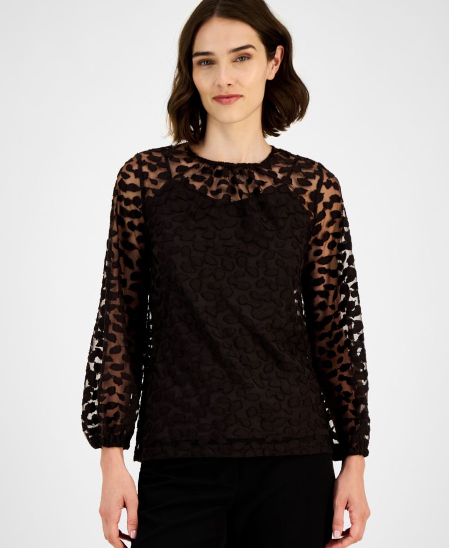 

Женская футболка с длинными рукавами и эффектом выгорания Anne Klein, Deep Mohagany