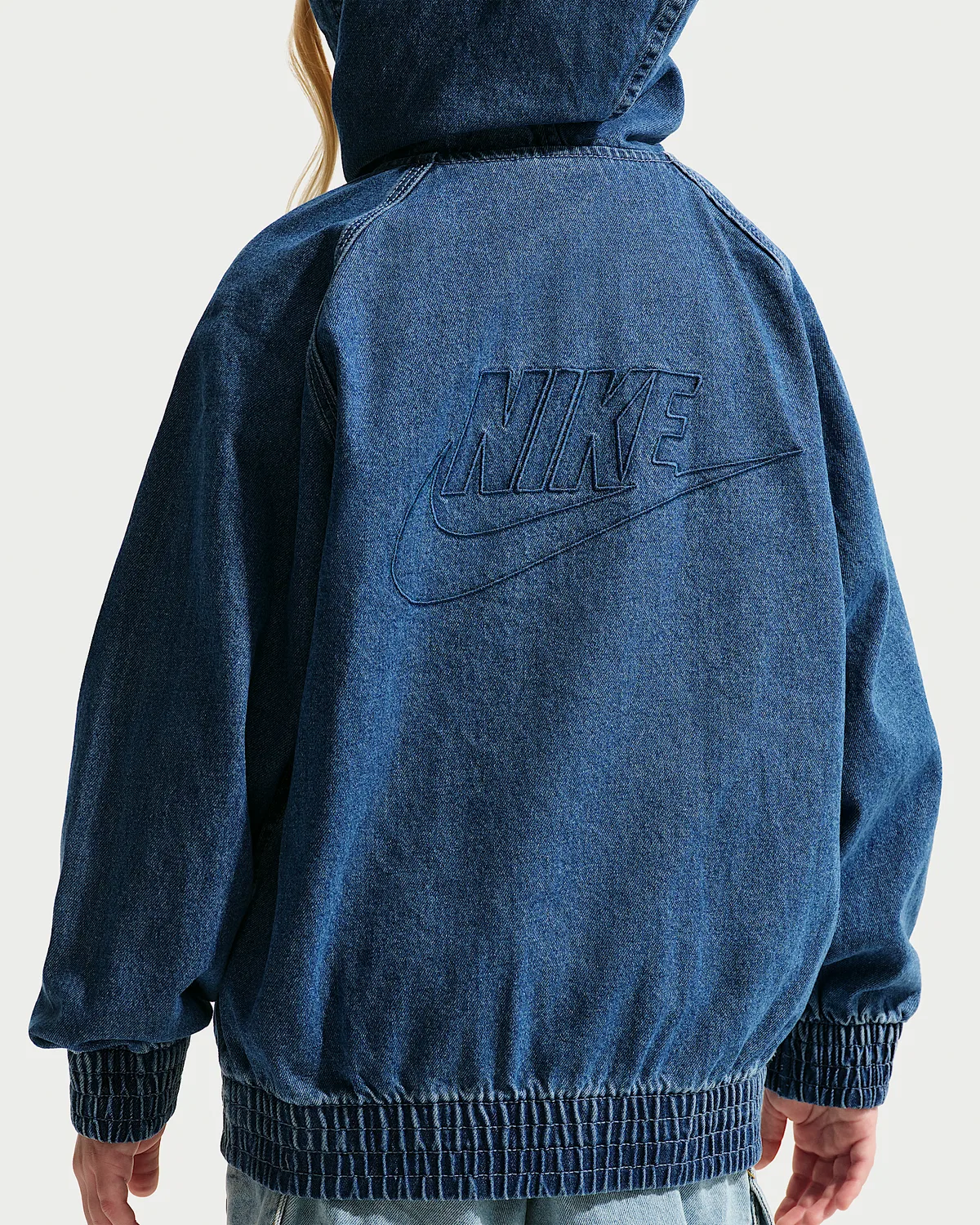 Детская джинсовая куртка на молнии с капюшоном Nike Sportswear Collection, Mystic Navy/Mystic Navy/Aegean Storm/Coastal Blue — фото 4
