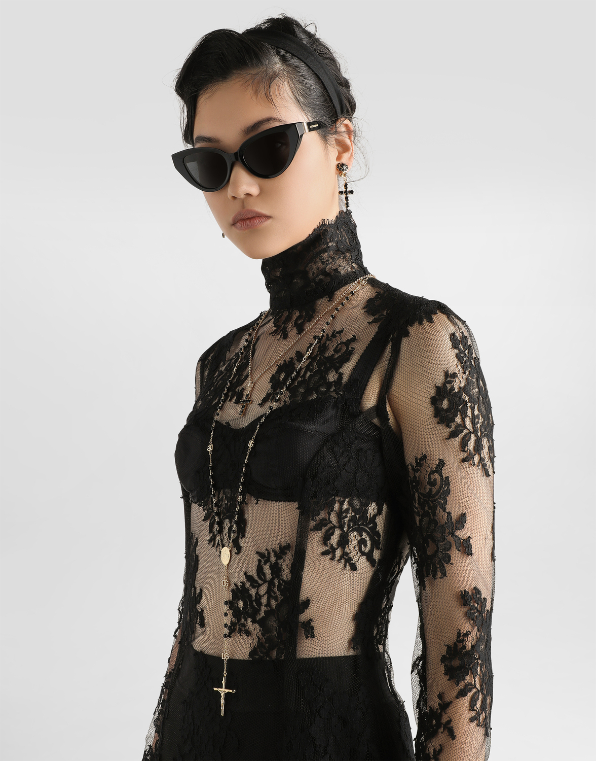 Цельное платье из кордоне кружева Dolce & Gabbana, черный — фото 4