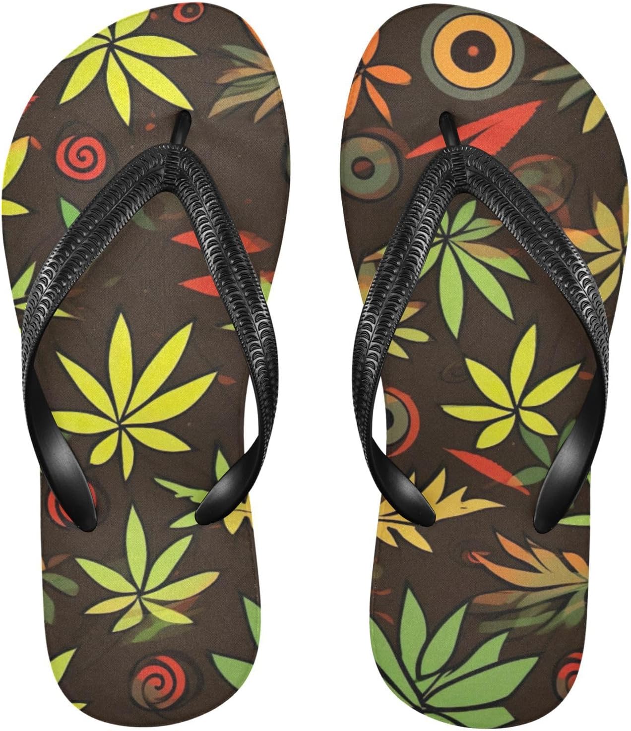 

Женские и мужские летние пляжные шлепанцы с зелено-желтыми листьями для душа Kfbe