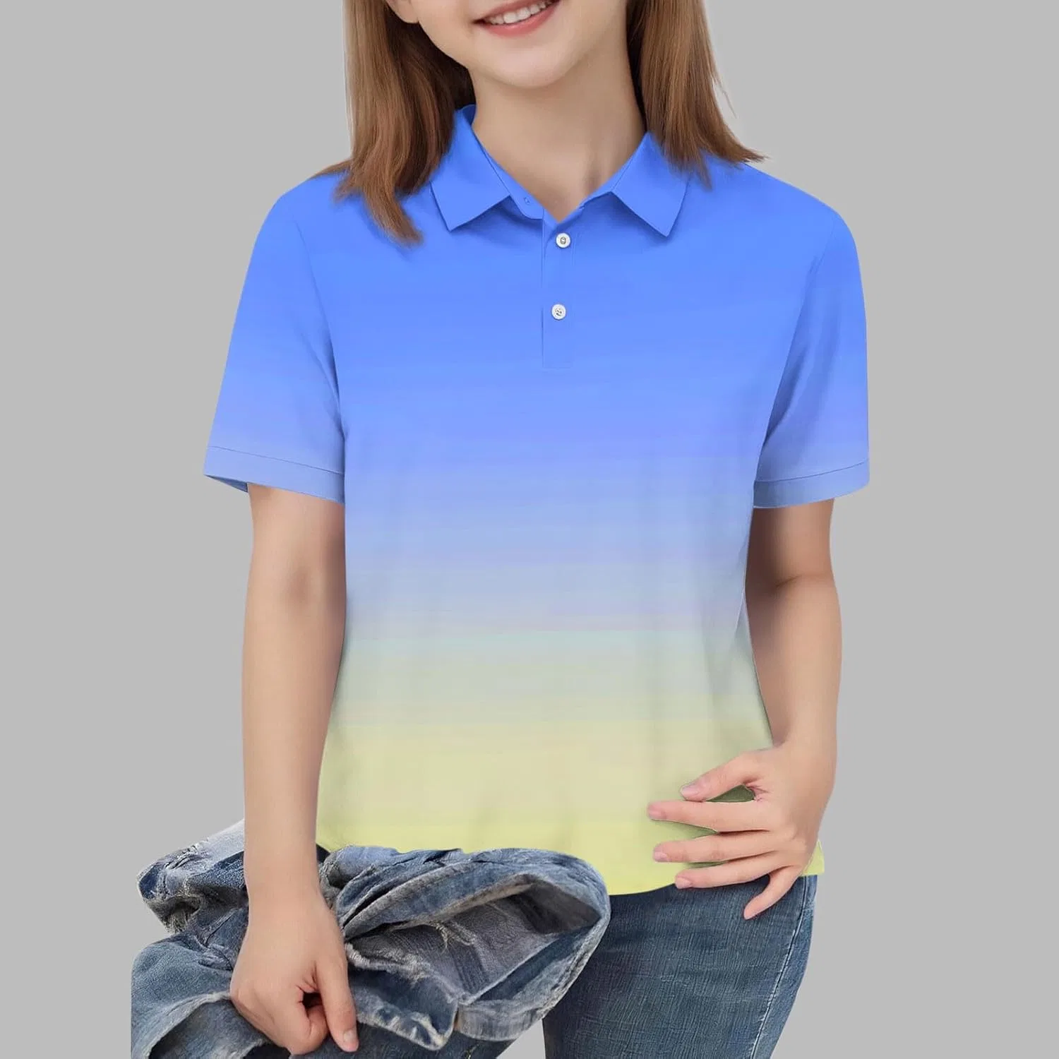 Футболка поло с градиентом для девочек, Zzalalana, Light Blue — фото 2